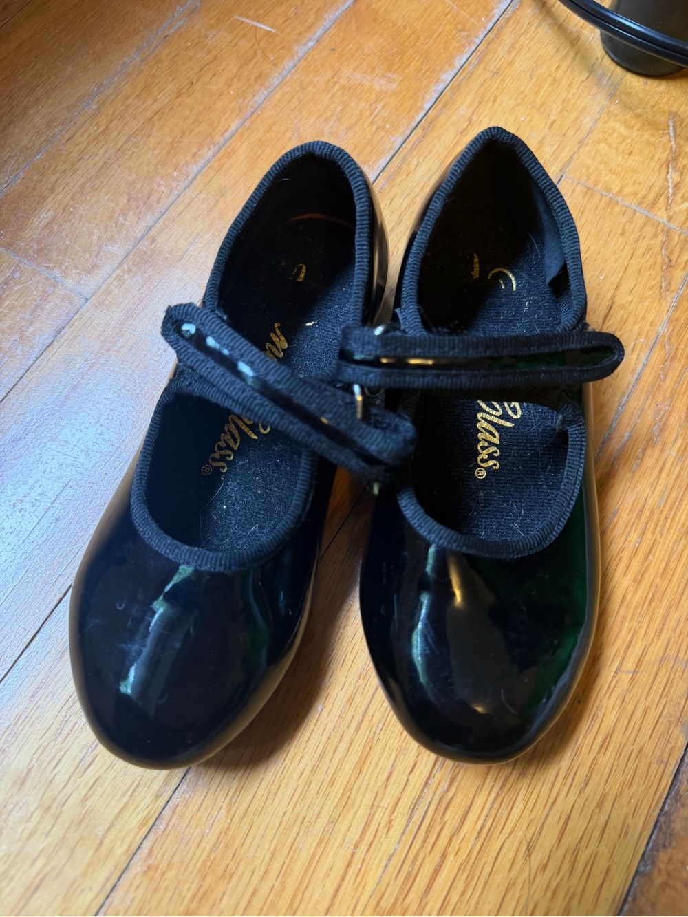 Dance Class Girls' Black Patent Girls Tap Dance Shoes 8.5